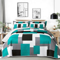 Tyrot 2 Piece Teal/Turquoise Grey Quilt Set Twin Size Black White Geometric by TyrotHomeDecor