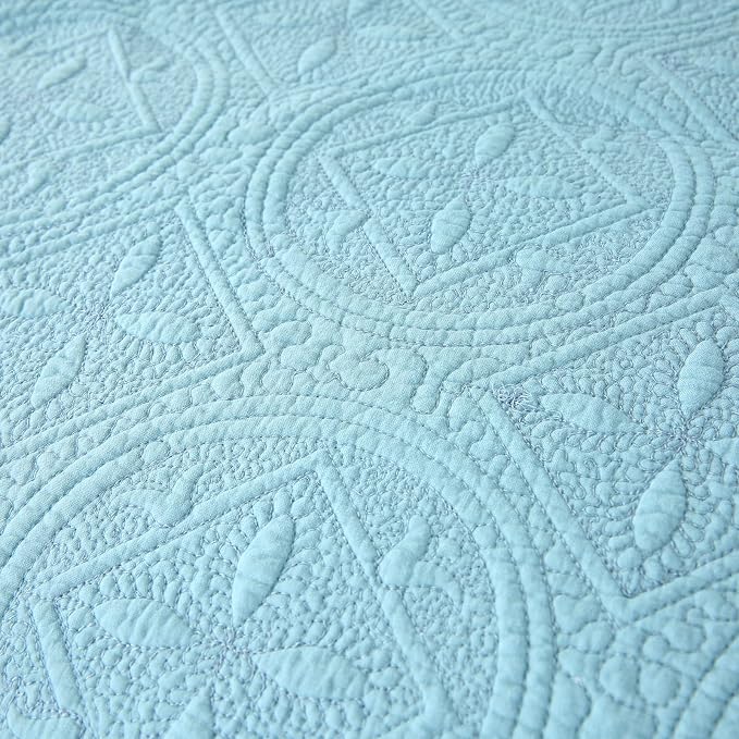 ROOMLIFE Quilt Set King Size 3D Floral Embroidery Pattern 3-Piece Cotton - Image 4
