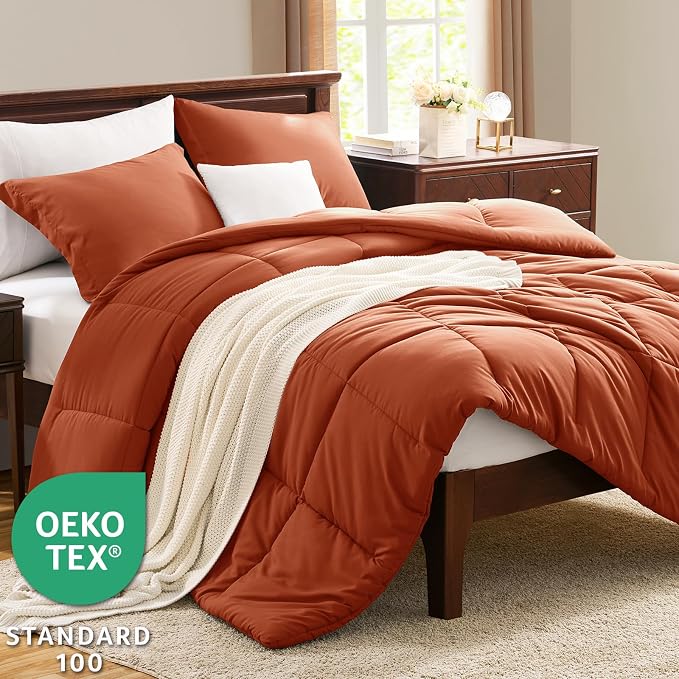 CozyLux Queen Size Comforter Sets Terracotta - Image 3
