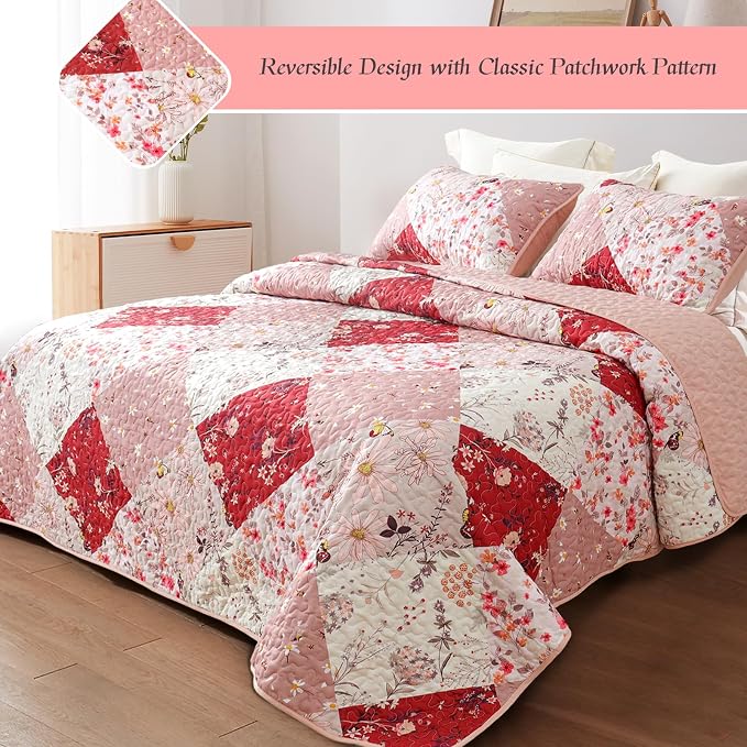 Whale Flotilla Patchwork Quilt Twin Size, Extra Soft Boho Floral Bedspreads - Image 2