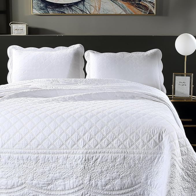 ROOMLIFE Quilt Set Full Size 3D Floral Embroidery Pattern 3-Piece Cotton by ROOMLIFE