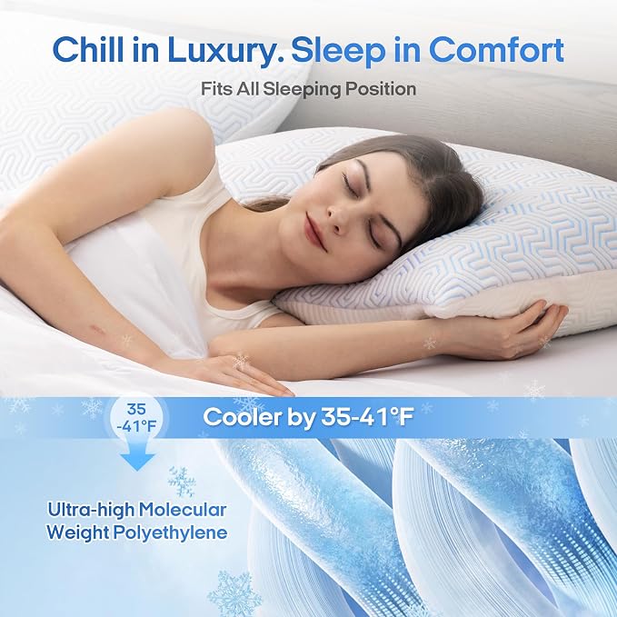 puredown® Cooling Goose Feather Down Pillow, Standard Size Bed Pillow Insert - Image 5