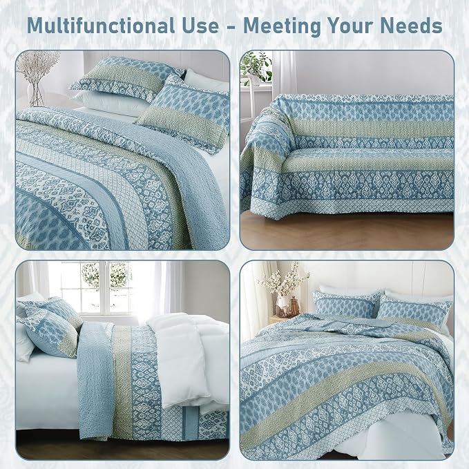 GOONE Queen Quilt Set 90"x90", Lightweight Washed Coverlet, Reversible Spring & - Image 4