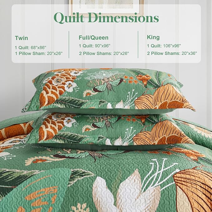 Tyrot 3 Piece Sage Green Boho Floral Californial King Quilt Sets Farmhouse - Image 6