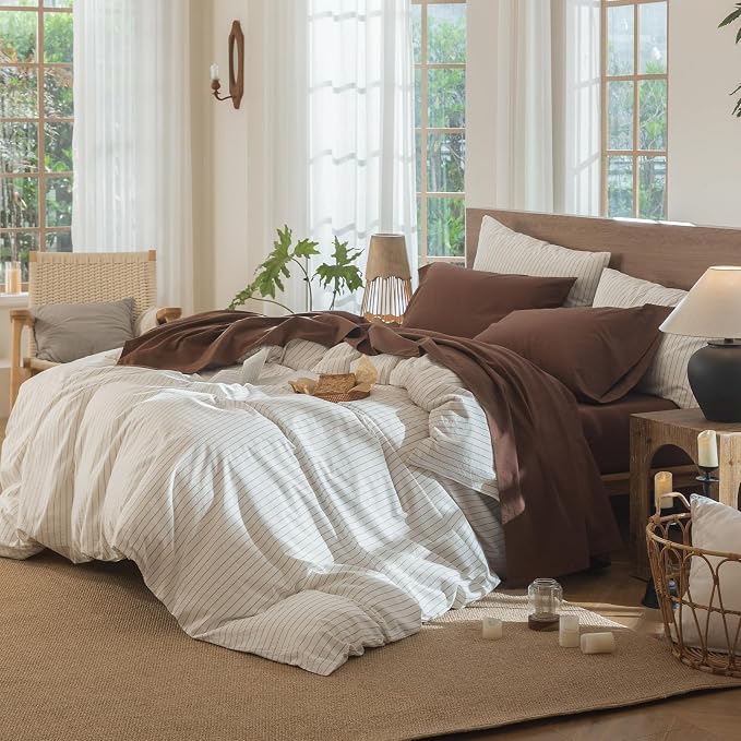 MooMee Fitted Bottom Sheet Only 100% Washed Cotton Linen Like Textured - Image 7