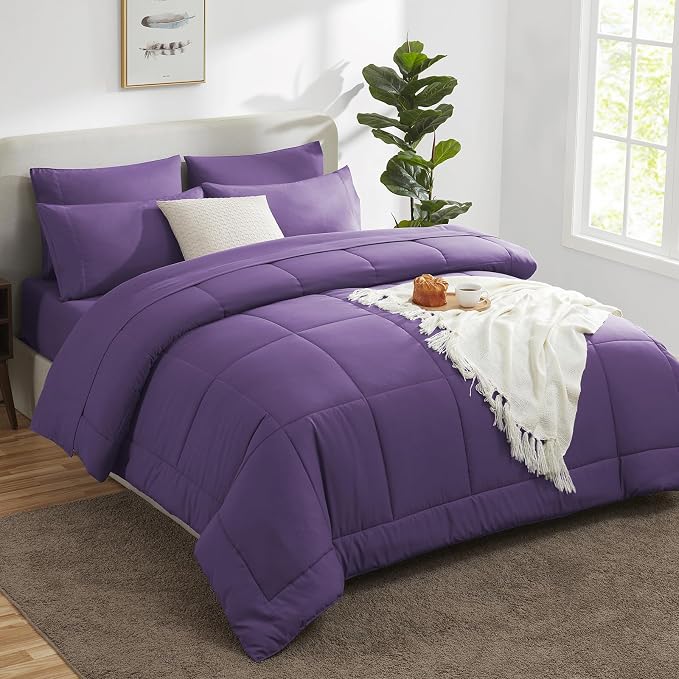 CozyLux King Size Comforter Set Purple, 7 Pieces Bed in a Bag, All Season - Image 8