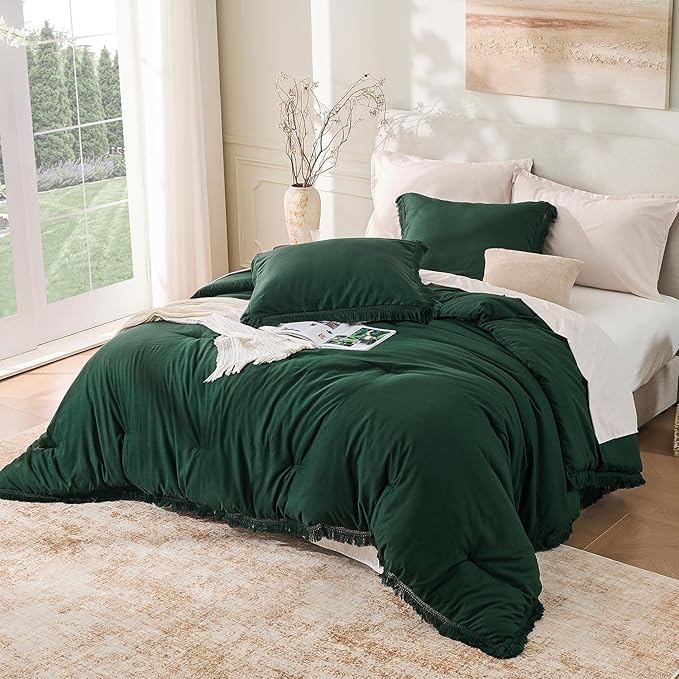 Andency Comforter Oversized King Dark Green 120x98, 3 Pieces Boho Winter - Image 6