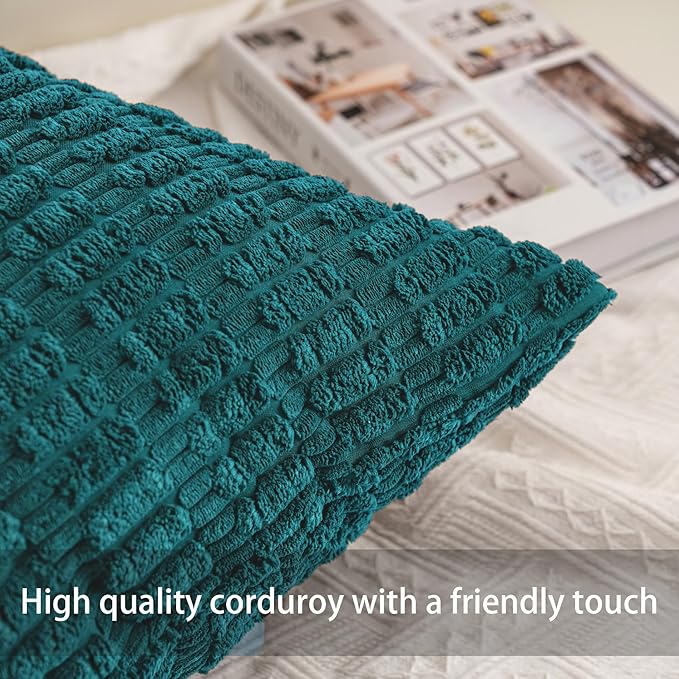 Aegero Pack of 2 Corduroy Decorative Throw Pillow Covers 18x18 Inch Soft - Image 2