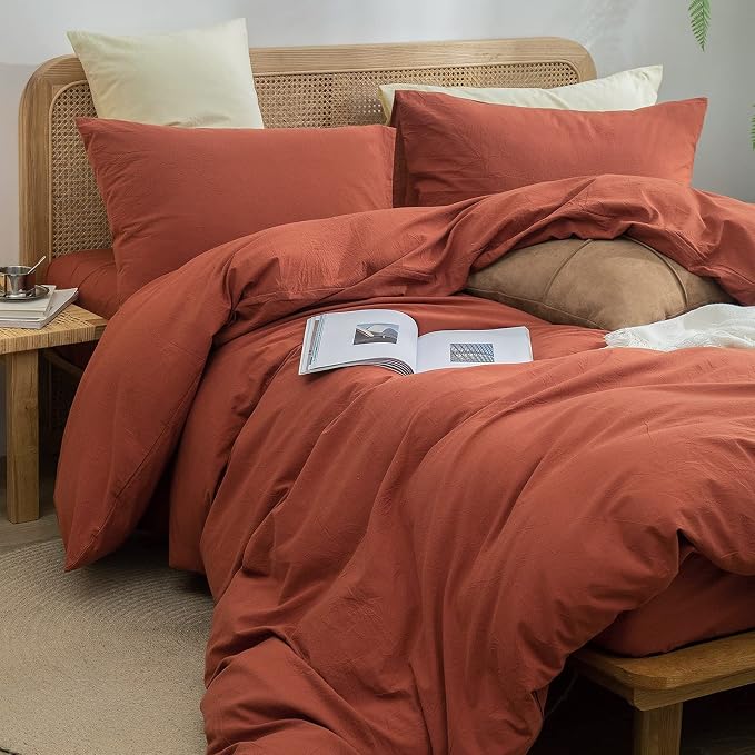 BESTOUCH Duvet Cover Set 100% Washed Cotton Linen Feel Super Soft Comfortable - Image 5