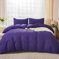 AveLom Seersucker Duvet Cover Set Queen Size, 3 Pieces, Dark Purple Ultra Soft by AveLom