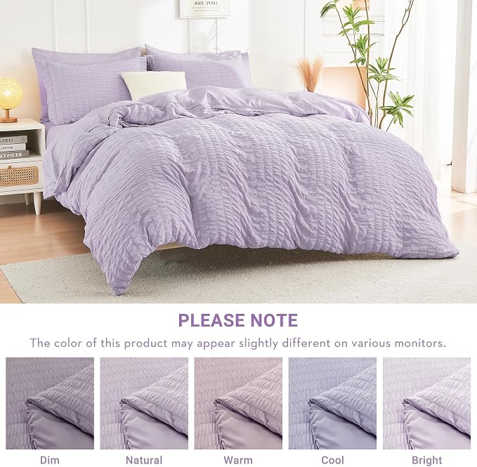HYMOKEGE Lavender King Size Comforter Set Seersucker 7 Pieces, All Season - Image 6