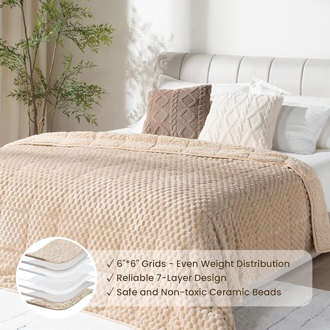 Drewin Weighted Blanket Twin Size 15 lbs, 3D Turtleback Pattern Jacquard Sherpa - Image 4