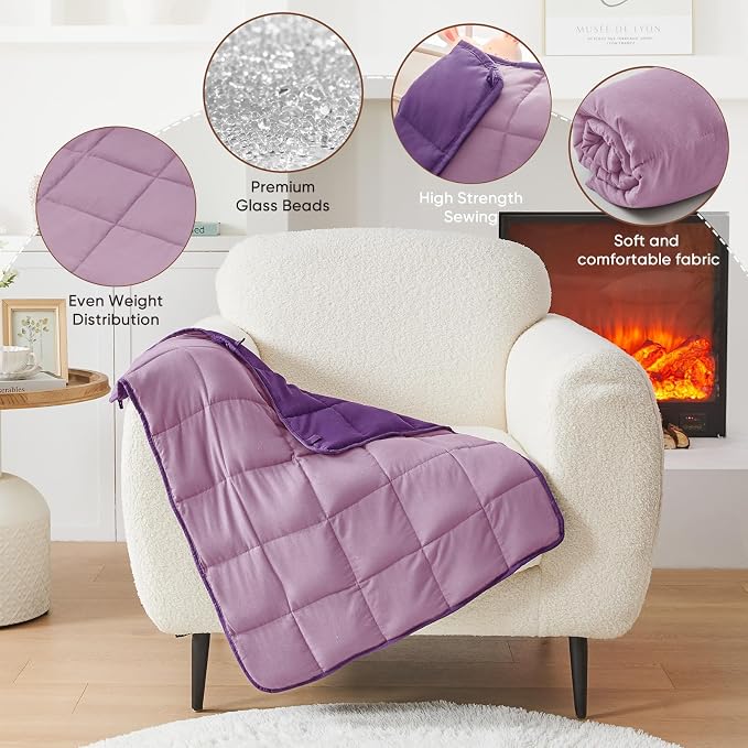 Purple Weighted Lap Blanket for Adults 7lbs, Portable Travel Weighted Blankets - Image 7