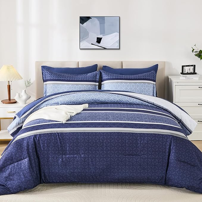 WONGS BEDDING Comforter Set King Size 7 Pieces, Patchwork Soft Lightweight - Image 3