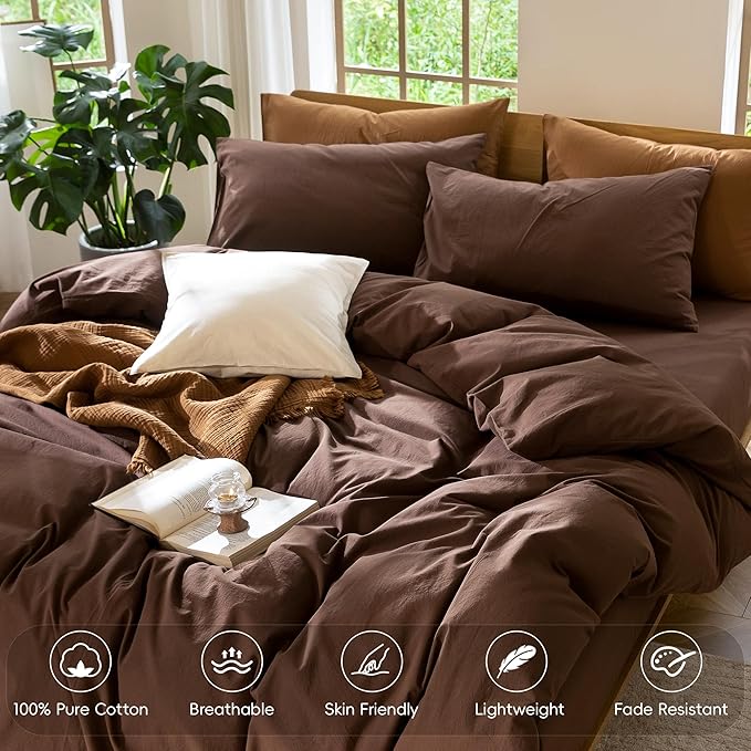 MooMee Bedding Duvet Cover Set 100% Washed Cotton Linen Like Textured - Image 4