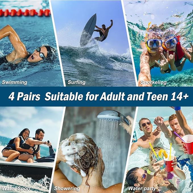 Swimming Ear Plugs for Adults, 4 Pairs Waterproof Reusable Silicone Swim - Image 5
