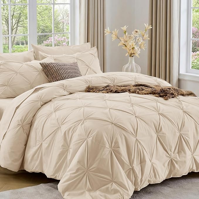 Sasttie Full Size Comforter Set, 7-Piece Bed in a Bag Double, Pintuck Bedding by SASTTIE