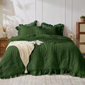 JOLLYVOGUE Dark Green King Comforter Set, 3 Pieces Seersucker Comforters King by JOLLYVOGUE