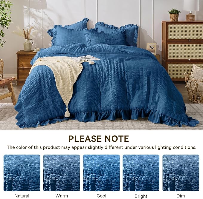 JOLLYVOGUE Teal Comforter Full Size, 3 Pieces Seersucker Lightweight Full Size - Image 8