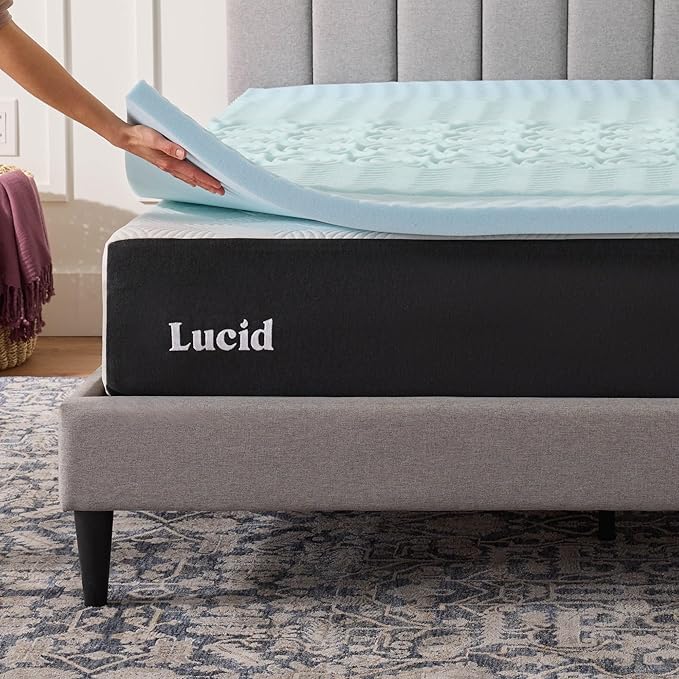 LUCID 2 Inch Gel Memory Foam Mattress Topper, King size – 5 Zones – Cooling Gel - Image 6