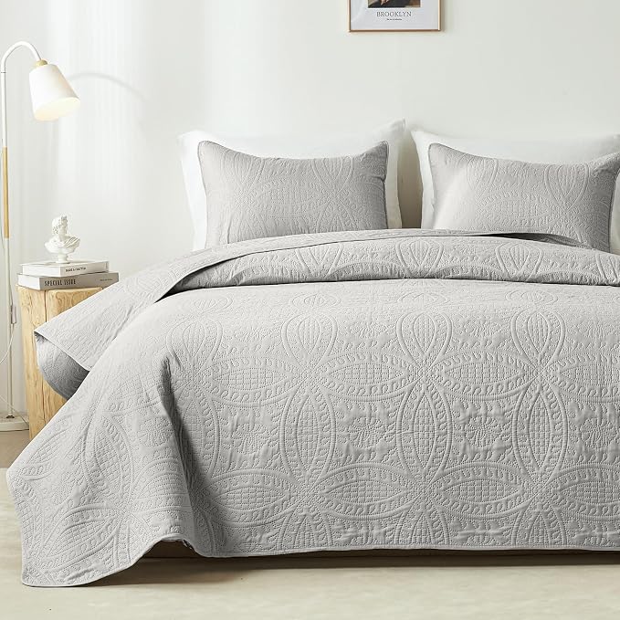 akkialla Twin Quilt Bedding Set, Light Grey Ultrasonic Quilt Set, Lightweight by akkialla
