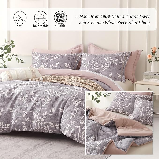 LEMIROE Vintage Gray Cotton Comforter Queen Size 3Pcs - Image 2