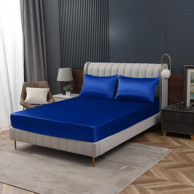 Homiest Royal Blue Satin Fitted Sheet by Homiest