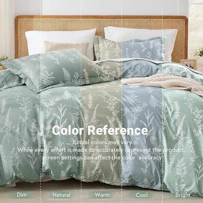 MUXHOMO Duvet Cover Full Size, Reversible Floral Green Duvet Cover Set - Image 3