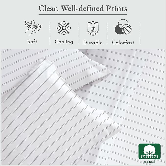 California Design Den Stripe Sheet Set Twin XL, 100% Cotton Twin XL Sheet Set - Image 5