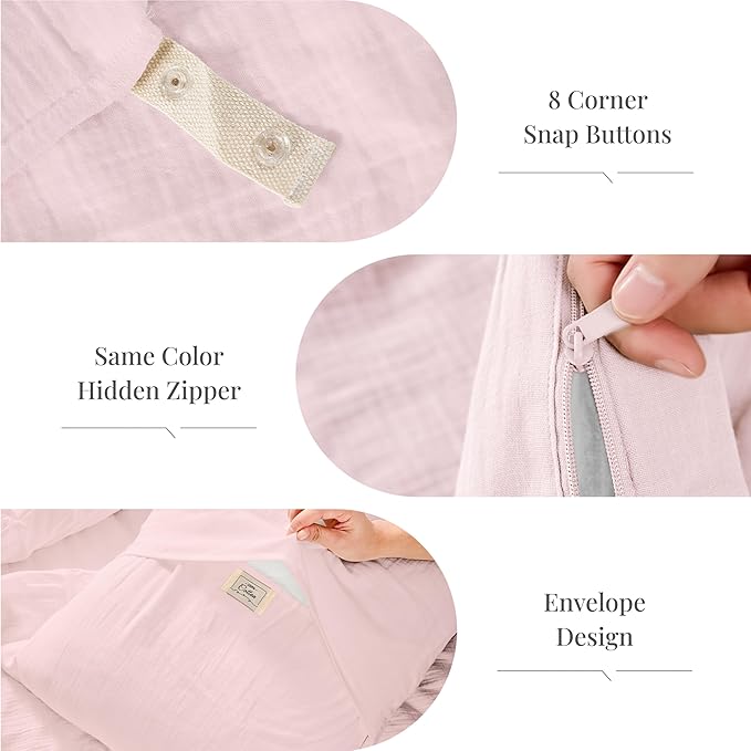 Pink Duvet Cover Queen Size, 100% Sandwashed Cotton Soft Queen Duvet Cover Set - Image 5