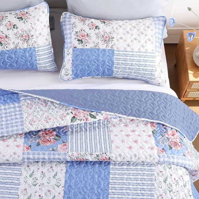 YIKUSH Quilt Sets King Size Floral Quilt Set 3 Pieces Bedding Set Bedspreads - Image 3