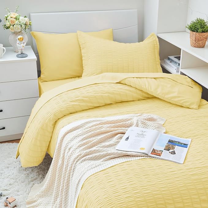 HYMOKEGE Yellow Twin XL Comforter Set Seersucker 5 Pieces, All Season Luxury - Image 2