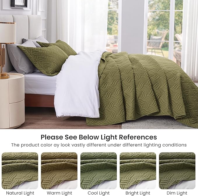 Love's cabin Quilts for Full Bed Olive Green Bedspreads Bedding Set - Image 5