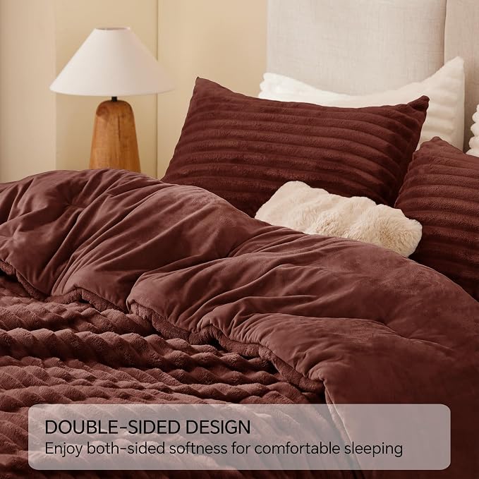 BEDELITE Fleece Queen Comforter Set -Super Soft & Warm Fluffy Hot Chotolate - Image 5