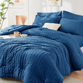 HYMOKEGE Teal Duvet Cover Queen Size, Ultra Soft 3-Piece Seersucker Duvet Cover by HYMOKEGE