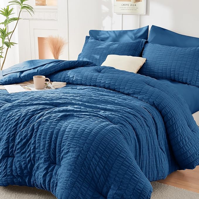 HYMOKEGE Teal Duvet Cover Queen Size, Ultra Soft 3-Piece Seersucker Duvet Cover by HYMOKEGE