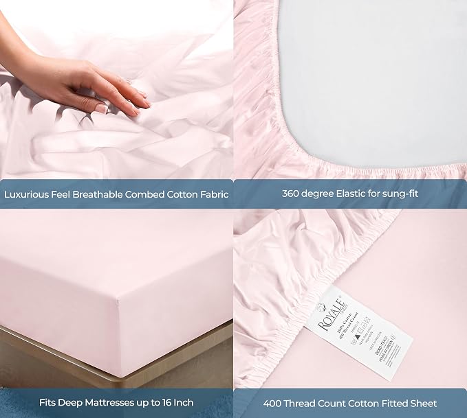 Royale Linens 400 Thread Count 100% American Grown Cotton Fitted Sheet Queen - Image 5
