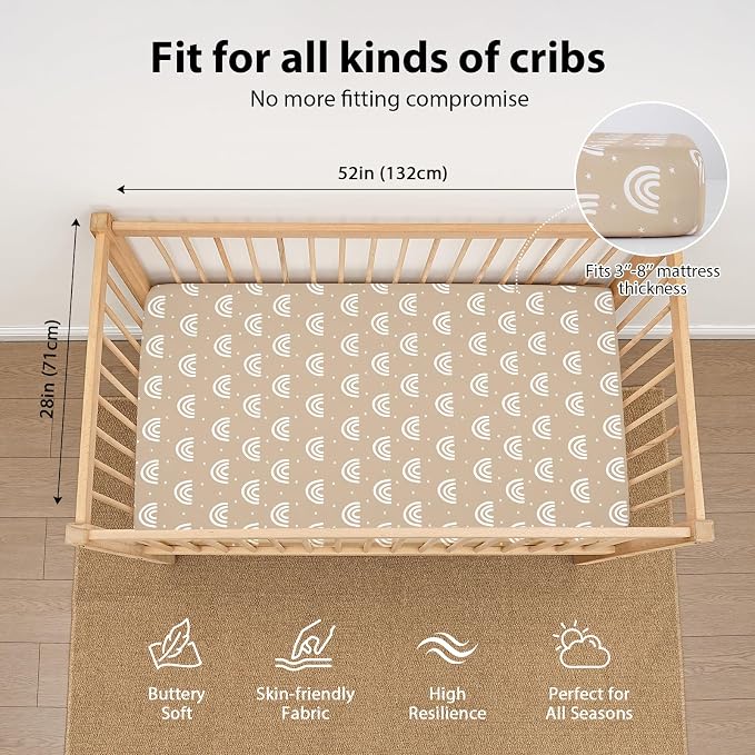 Baby Crib Sheets for Boys and Girls, 3 Pack Fitted Toddler Bed Sheets Neutral - Image 3