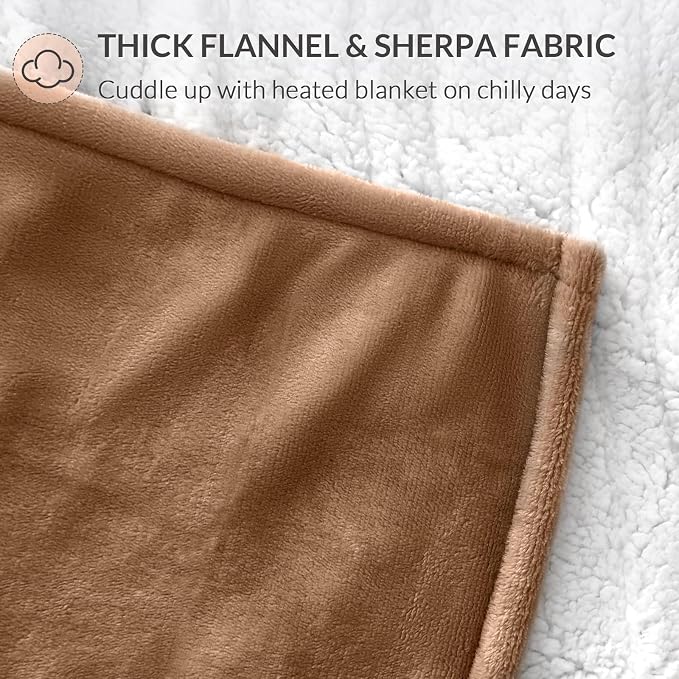 HOMLYNS LuxeHeat Heated Blanket Electric Blanket, Soft Flannel Sherpa Heated - Image 5