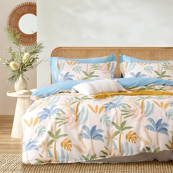 LEMIROE Tropical Coastal Blue Cotton Comforter Queen Size 3Pcs by LEMIROEBEDDING