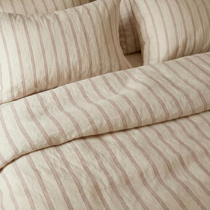 mixinni Striped Duvet Cover Set King Size, 3 Piece Cotton Linen Blend Bedding - Image 4