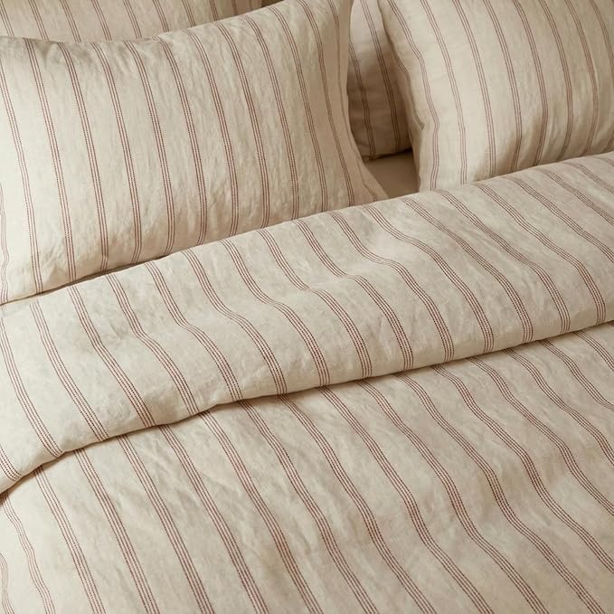 mixinni Striped Duvet Cover Set Full Size, 3 Piece Cotton Linen Blend Bedding - Image 4