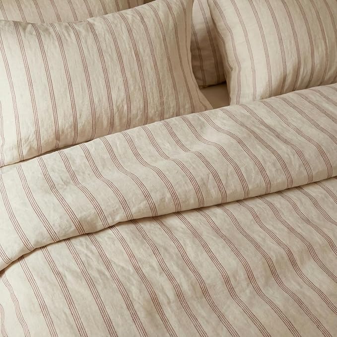 mixinni Striped Duvet Cover Set Queen Size, 3 Piece Cotton Linen Blend Bedding - Image 4