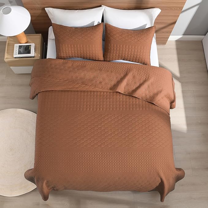 HORIMOTE HOME Burnt Orange Queen Size Quilt Set - Image 5