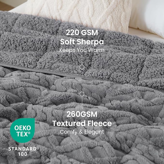 Drewin Fleece Weighted Blanket Queen Size, Ultra-Comfy Furry Sherpa Heavy - Image 3