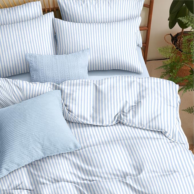 Nayoroom Blue Striped Duvet Cover Full Size White Stripe Duvet Cover Dorm - Image 3