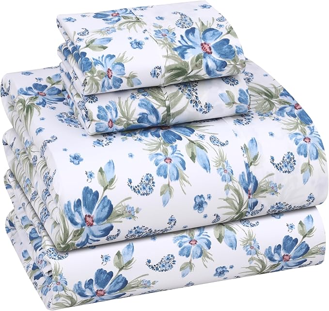 RUVANTI 100% Cotton Sheets Queen Size Set, 4 Pieces, Soft & Breathable Percale by Ruvanti