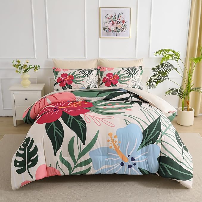 Yogeneg 7 Piece Bed in a Bag Queen Size Comforter Set Beige Bedding Set by YOGENEG