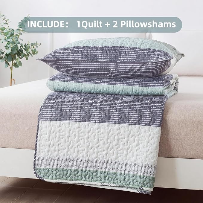 Andency Oversized King Quilt Bedding Set, 120x98Inch Sage Green Stripe - Image 7