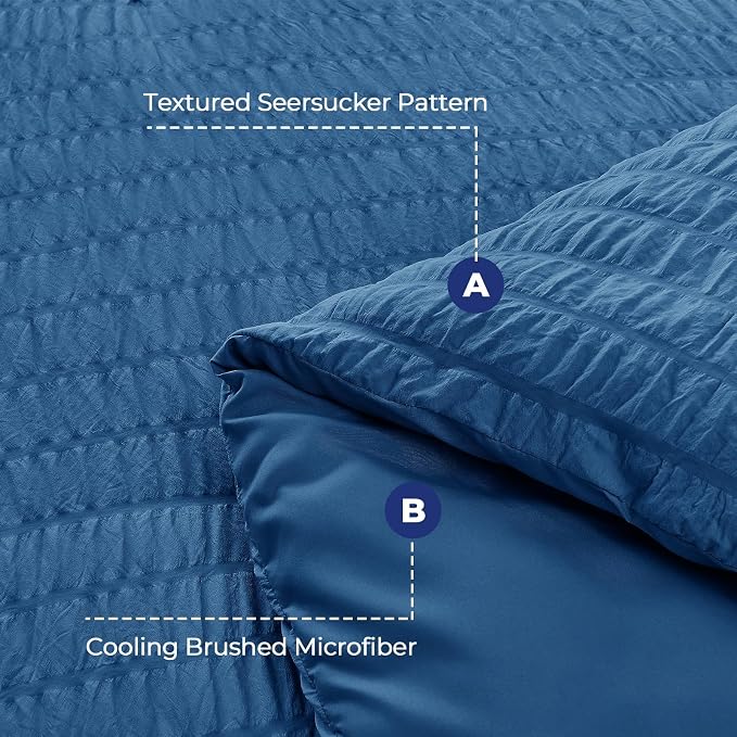 HYMOKEGE Teal Twin Size Duvet Cover, Ultra Soft 2-Piece Seersucker Duvet Cover - Image 4